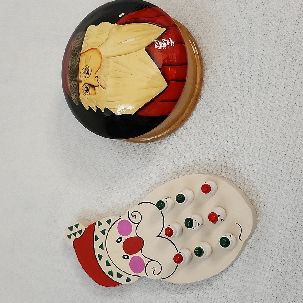 Vintage Wooden Santa Trinket Box and House Of Lloyd Santa Tic Tac Toe Game